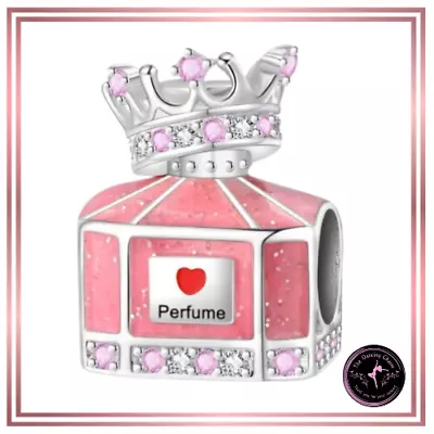 STUNNING S925 Stamped Silver Pink Perfume Bottle Charm With Diamante Crown 🩷 • £13.95
