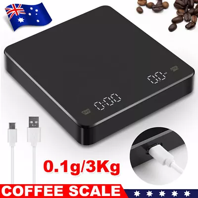 Electronic Digital Coffee Scale 3Kg / 0.1g With Timer High Precision LCD Display • $18.85