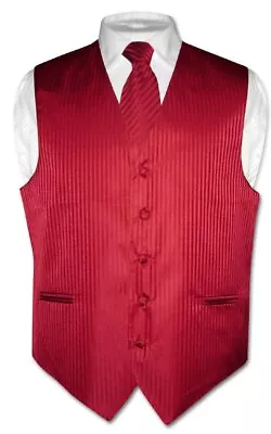 Men's Dress Vest & NeckTie RED Color Vertical Striped Design Neck Tie Set • $27.95