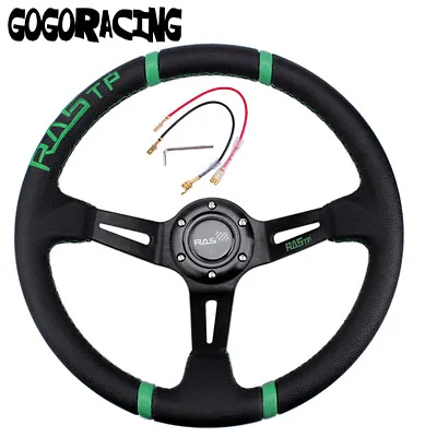 14  350mm Deep Dish 6 Bolt PU Leather JDM Sport Racing Drifting Steering Wheel • $33.29