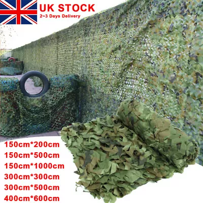 2-10M Heavy Duty Army Camouflage Net Camo Netting Cover Outdoor Woodland Hiding • £6.98