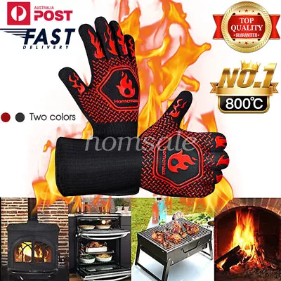 Heat Resistant BBQ Gloves 800°C Silicone Non-Slip Fireproof Kitchen Oven Mitt • $14.29