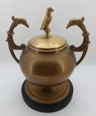 Vintage Brass Urn With Peacock Handles & Bird Lid VGC • $98