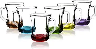 LAV Coloured Set Of 6 Glasses Tea Coffee Cappuccino Cups HOT Drink Mugs225cc • £14.36