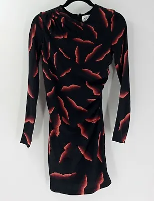 Women's MILLY Dakota Black Pink Ruched Long Sleeves Dress Size 4 • $32.99