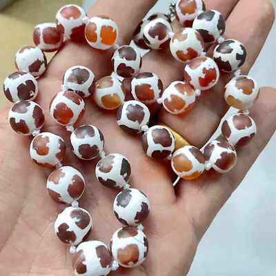 Long 25  12mm Natural Heaven Eye Round Ball Agate Onyx Gemstone Beads Necklace • $12.95