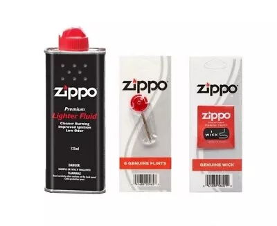 Original Zippo Premium Lighter Fuel Fluid 125ml + Genuine Flints Genuine Wick • £3.49