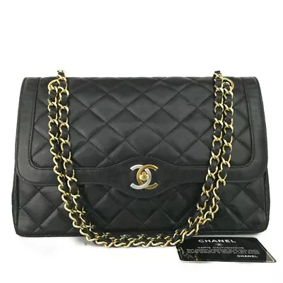 Vintage CHANEL Paris Limited Double Flap Quilted Lambskin Shoulder Bag/3Y0198 • $1075