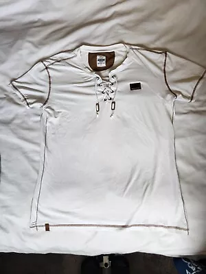 NWOT WamDenim Bone White Cotten T- Shirt Brown Leather Accents -M 2XL (Italian) • $14.99