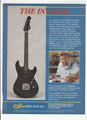 1987 G&L INVADER GUITAR Magazine AD ~ LEO FENDER PHOTO ~Fullerton CA~ JEFF BECK • $19.96