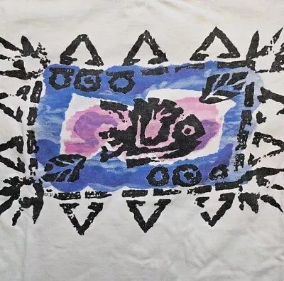 VTG 90s Ocean Pacific Aztec Style Aquatic Double-sided T-Shirt Size LG Distress  • $22