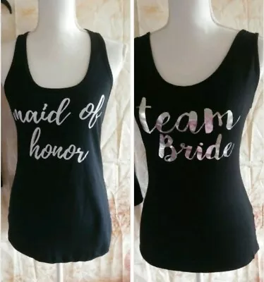 Maid Of Honor Bridesmaids Tank Tops Size Medium Womens Black Graphic Shirts  • $20