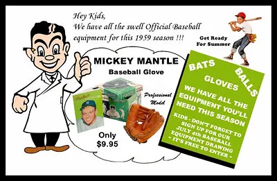 1959 Mickey Mantle Baseball Glove 11X17 Store Poster Yankees  • $12.99