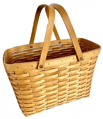 LONGABERGER BASKET Wood 15x9x11.5” Double Swing Handles + Plastic Liner Magazine • $42.50