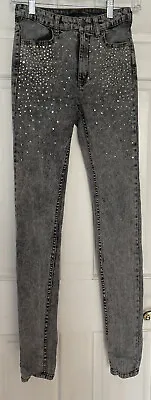 Divided By H&M Faded Black/Gray Jeweled Skinny Jeans Women’s Size 8 (24x34) • $16.99