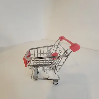 Mini Metal Shopping Cart Grocery Red Handles Wire 4.5  Tall • $9.99