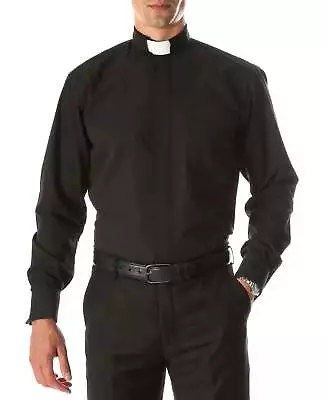 Men's Clergy Tab Long Sleeve Black Shirt Pastor Preacher Minister • $49.99