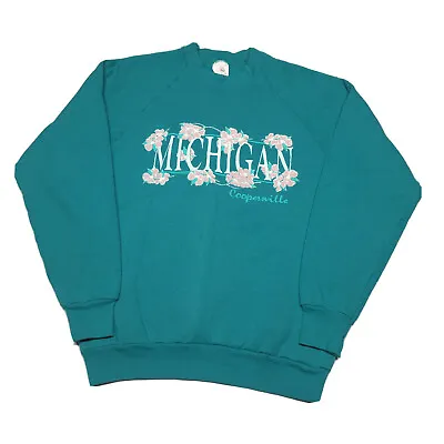 Vintage 90s Michigan Sweatshirt Medium Pullover Flowers Art Hipster USA Made 80s • $24.99