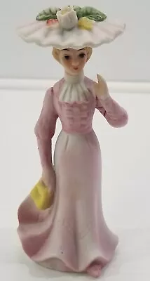 VC) Vintage Victorian Woman Figurine 5.5  Ceramic Statue Pink • $6.99