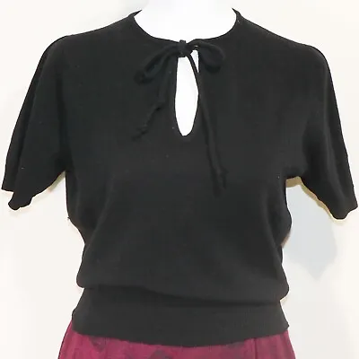 $30 • Buy 1940s/50s Black Imported Cashmere Short Sleeve Sweater W/Tie XS/S