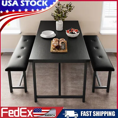 Dining Set For 4 Wood Top Table And 2 PU Leather Upholstered Bench Small Kitchen • $135.95