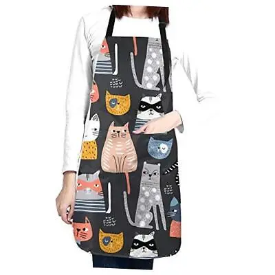  Men Women Grilling Apron BBQ Apron Adjustable Cooking Apron With Pocket Black • $25.68