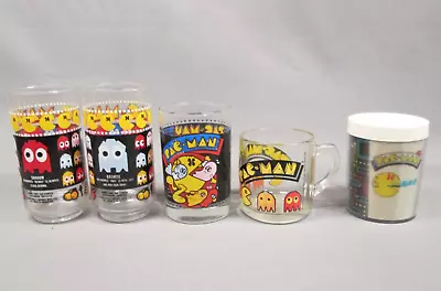 LOT 5 PAC MAN PACMAN Video Game Drink TUMBLERS GLASSES MUG 1980-82 Ghost Vintage • $89.99