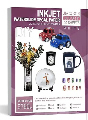 Waterslide Decal Paper Inkjet WHITE 20 Sheets 8.5x11 Water Slide Transfer Paper • $10.45