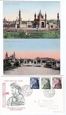 MALTA 2 Old Postcards 1 Old First Day Cover. [43] • £2