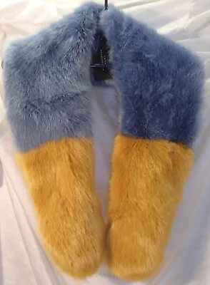 Zara Faux Fur Gold Yellow/Blue Shawl Wrap Stole Scarf 48  • $44.99