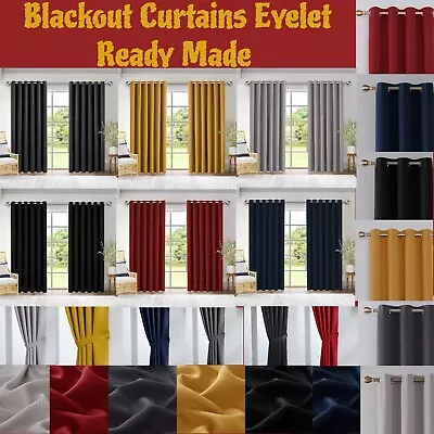 Blackout Eyelet Curtains Thick Super Soft Window Thermal Insulated 2 Tie Backs • £23.07