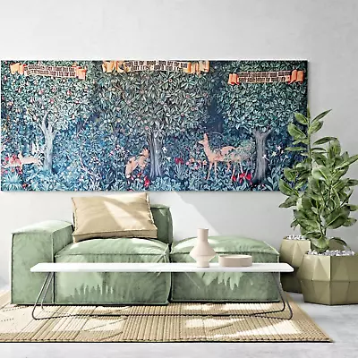 YES! Extra LONG ULTRA RARE Medieval Tranquil Forest Fox And Deer Printed Fabric • $97