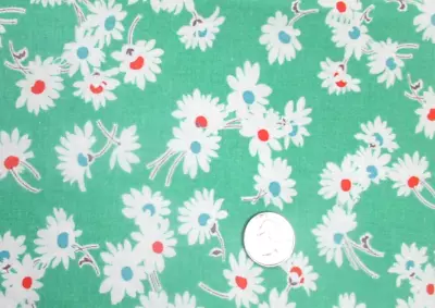 Vintage Partial Feedsack:  Spring Green With White Flowers • $7.99