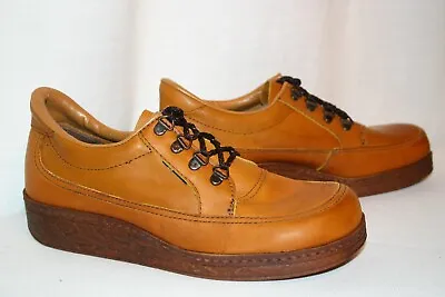 Sz 7.5 Mens NOS Vtg 70s OXFORD Shoe Platform Wedge Heel Brown Leather Square Toe • $49.99