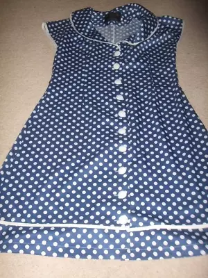 Collectif Blue Polka Dot Dress Short Sleeves 12 50's Rockabilly • £8.99