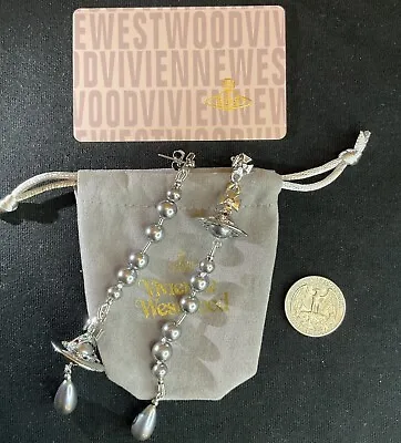 Vivienne Westwood Nana Drop Long Earrings Broken Pearl Grey Orb Earrings • $48.99