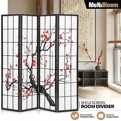 4 Panel Wood Folding[PLUM BLOSSOM]Room Divider Shoji Home Privacy Fabric Screens • $103.99