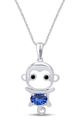 Monkey Animal Cartoon Pendant Necklace Simulated Gemstone In 925 Sterling Silver • $39.42