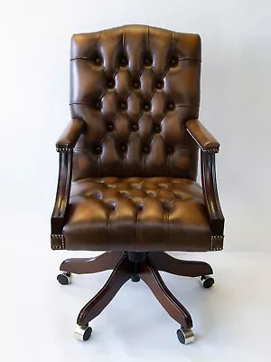 Chesterfield Gainsborough Desk Chair In Mahogany Finish - Tan Leather • £765