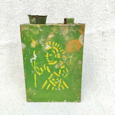 1940s Vintage Old Oil Tin Can 1 Gallon Tribal Adivasi Graphics Green TB1207 • $335.19