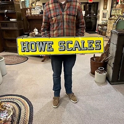 Vintage Howe Scales Advertising Yellow Porcelain Enamel Sign • $329.99
