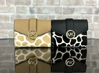 Michael Kors Carmen Leather Haircalf Medium Flap Bifold Wallet Bag $258 • $59