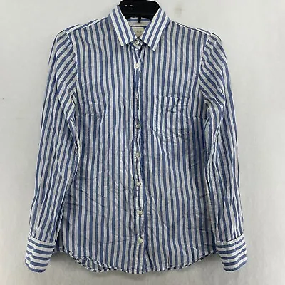 J.Crew Button-Up Shirt Women's XS Blue White Striped The Perfect Shirt Collared • $11.99