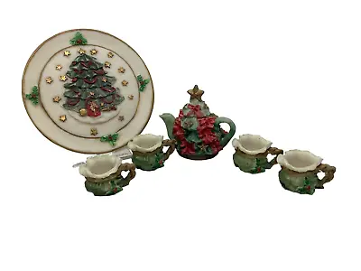 Miniature Resin Christmas Tree Tea Pot Tea Set Mini Decor Small Spaces Collect • $30