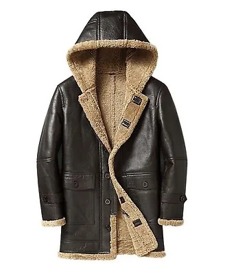 Men's Aviator Black B3 Real Shearling Sheepskin Leather Bomber Flying Fur Jacket • $195