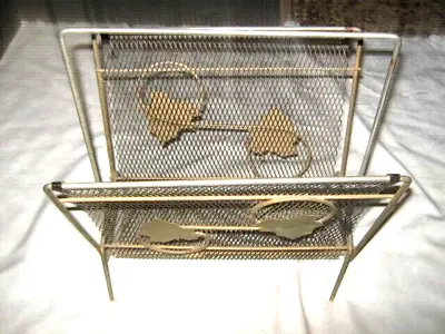 A Vintage 60's Retro Gilt Steel Rod & Mesh MCM Wine Leaf Design Magazine Rack • $18