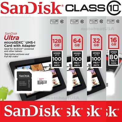 SanDisk Ultra 16GB 32GB 64GB 128GB Micro SD C10 SDXC Flash Memory TF Card Reader • $18.90