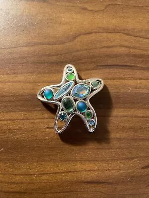 Vintage Monet Silver Starfish Blue Green Crystal Rhinestone Brooch Pin Mermaid • $15