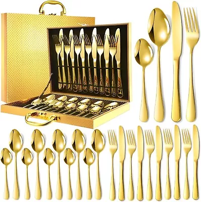 Silverware Gold Set-24-Piece Stainless Steel Cutlery Set Tableware Service For 6 • $29.95