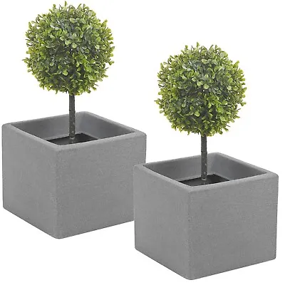 Stone Effect Planter 20cm Cube Plant Pot Square Window Indoor Outdoor Flowers • £11.99